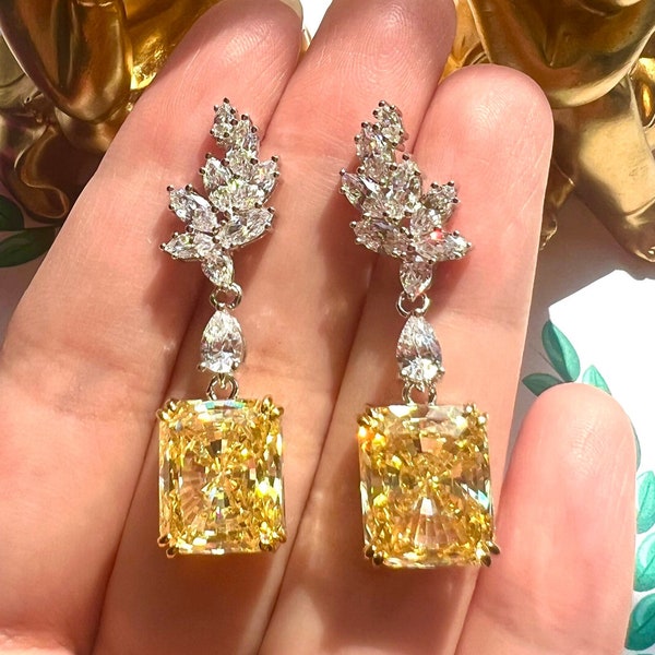 10ct Canary Diamond Leaf Luxury Earring Party Queen's Choice Exquisite Vintage ART DECO style/ Dangle Chandelier Earring S925 with 18KGP