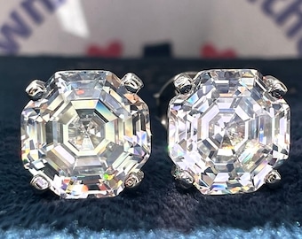 1 Ct/ 2 Tcw Octagon  Earrings Stud Lab Grown Diamond Simulant S925/ 14k/ 18K Gold