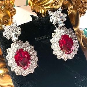 Fabulous Lab-Create Ruby Luxury Örhänge Vackra Utsökta Smycken Fasett Art Deco Design Ring 925 Silver med 18KGP High-End