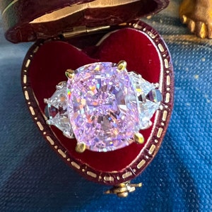 9 Carat Light PINK Diamond Simulant 12x10mm Cushion Statement Ring, Exquisite ART DECO Vintage Style Ring S925/14K/18K Gold