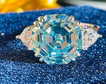 5 Carat Hexagon TOPAZ Blue CHARMING Asscher Cut Promise Ring, Bridal Engagement Ring, December Birthstone S925