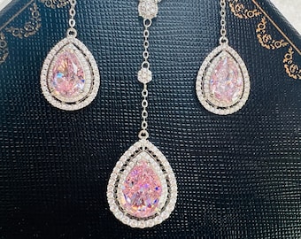 Water Drop Pear PINK DIAMOND Simulation Set Elegant Victorian Jewelry Set High-end Design Top Fabulous Jewelry S925 14K 18K Gold