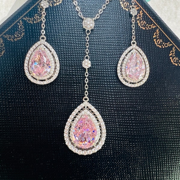 Water Drop Pear PINK DIAMOND Simulation Set Elegant Victorian Jewelry Set High-end Design Top Fabulous Jewelry S925 14K 18K Gold