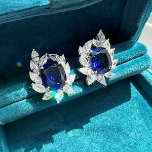 10 Carat Palm Leaf Fabulous Earring Luxury Lab-Created Sapphire Earring Exquisite Vintage Design Earring 925/14K/18K Gold
