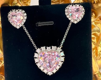 Heart PINK DIAMOND EARRING Elegant Victorian Earring pendant Jewelry Set High-end Design Top Fabulous Jewelry 925 silver 18K Gold plated