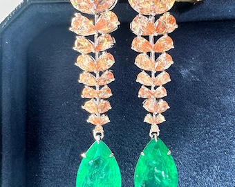 15ct Emerald Green Long Tassel Earring Vintage Style ART DECO Style For May Birthstone Earring S925/14K/18K Gold