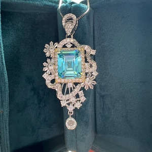 Fancy Blue AQUAMARINE Dangle Pendant, Ocean Blue March Birthstone, Beautiful & Unique Cutting Pendant Best Gift S925 w 18KGP