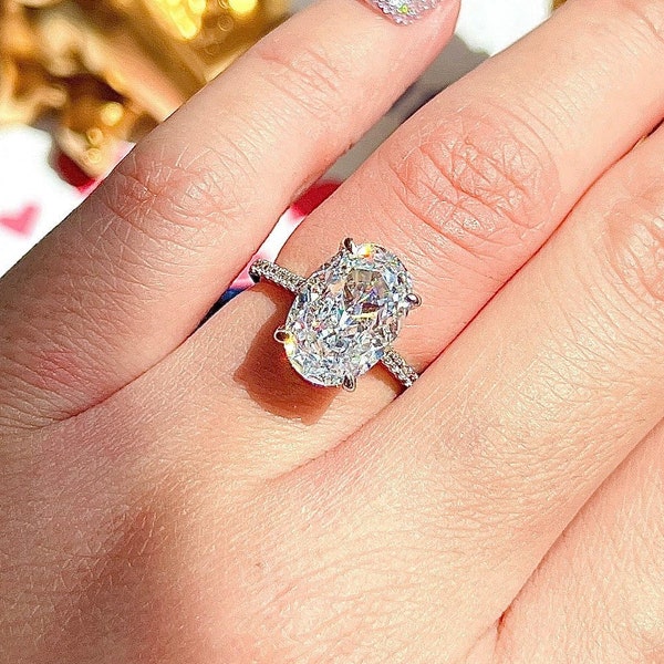 D Color Diamond Ring, Oval Classic Engagement Ring Fabulous Exquisite Jewelry Statement Ring Victorian Style S925 w 18KGP