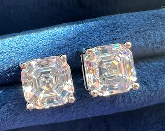 1 Ct/ 2 Tcw Emerald Cut Moissanite Earrings Stud Asscher Lab Grown Diamond Simulant Stud Earrings  S925/ 14k/ 18KGP