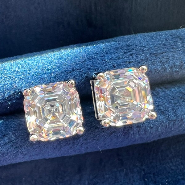 1 Ct/ 2 Tcw Emerald Cut Moissanite Earrings Stud Asscher Lab Grown Diamond Simulant Stud Earrings  S925/ 14k/ 18KGP