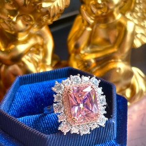 10ct Super Luxury PINK Diamond Halo Ring, Exquisite Vintage ART DECO Floral Style, Party Queen Ring, Engagement Floral Beautiful Unique S925