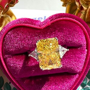 7 Carat Fancy Yellow Diamond HUGE Ring 14x10mm, Yellow Radiant Exquisite Ring Vintage/Party Queen Style ART DECO Ring S925/14k/18K