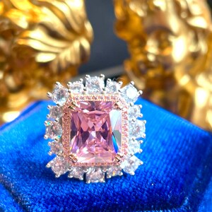 10ct Super Luxury PINK Diamond Halo Ring, Exquisite Vintage ART DECO Floral Style, Party Queen Ring, Engagement Floral Beautiful Unique S925