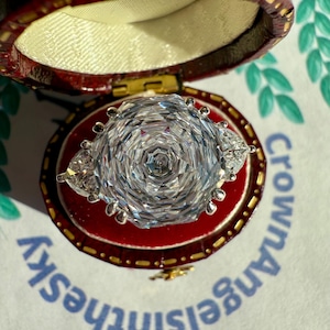 5 Ct Rose Cut Lab Created Diamond Simulant Three Stones Anniversary Ring Exquisite Statement Ring Victorian Style S925/14K/18K Gold