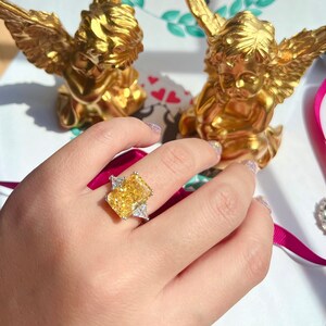 7 Carat Fancy Yellow Diamond HUGE Ring 14x10mm, Yellow Radiant Exquisite Ring Vintage/Party Queen Style ART DECO Ring S925/14k/18K