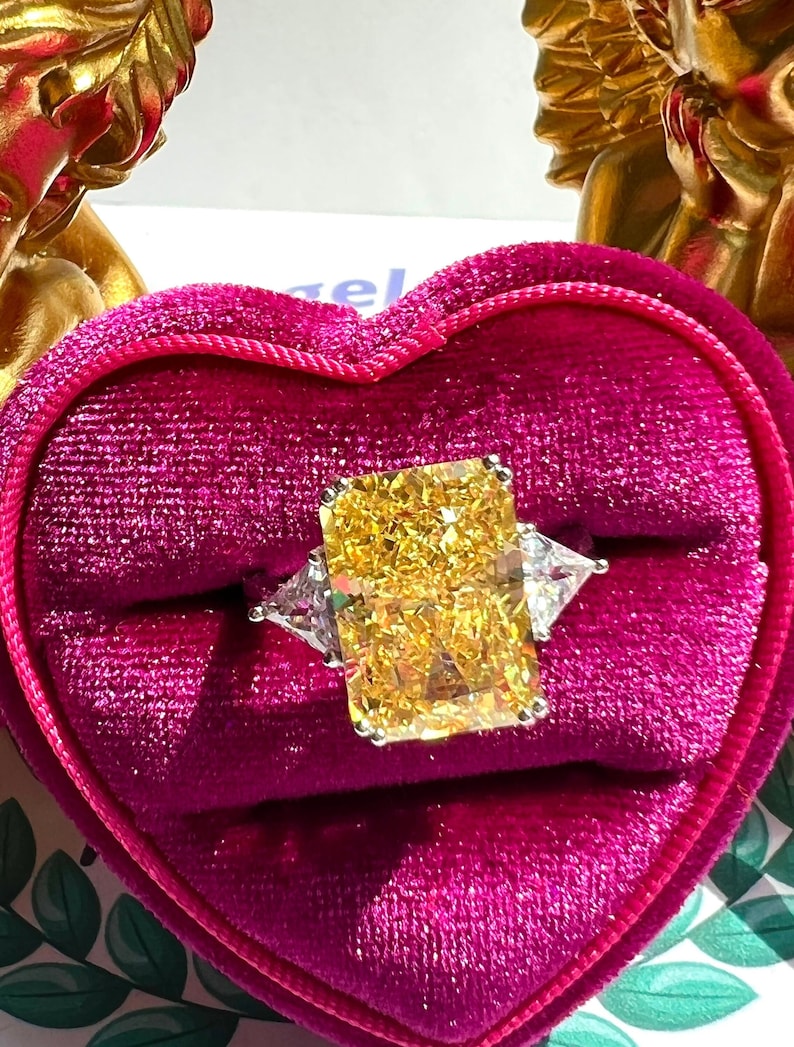 7 Carat Fancy Yellow Diamond HUGE Ring 14x10mm, Yellow Radiant Exquisite Ring Vintage/Party Queen Style ART DECO Ring S925/14k/18K
