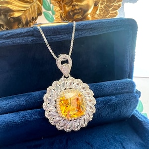 5 Carat Canary Yellow Daisy Flower Diamond Halo Pendant, Exquisite ART DECO Floral Style, Lovely Daisy Floral Pendant S925