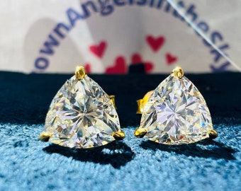 1 Ct/ 2 Tcw Triangle Cut Earrings Stud Lab Grown Diamond Simulant S925/ 14k/ 18K Gold