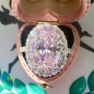 5ct Light Pink Diamond Halo Ring 10x14 mm Light Pink  Fabulous Engagement Ring Exquisite Statement Ring S925/ 14K/ 18K Gold