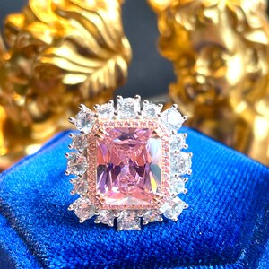 10ct Super Luxury PINK Diamond Halo Ring, Exquisite Vintage ART DECO Floral Style, Party Queen Ring, Engagement Floral Beautiful Unique S925