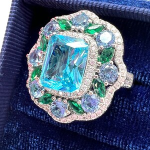 Aquamarine Iced Blue Ring Perfect Gift, March Birthstone, Aquamarine Beautiful Gift, 925 Sterling Silver w 18KGP And Aquamarine