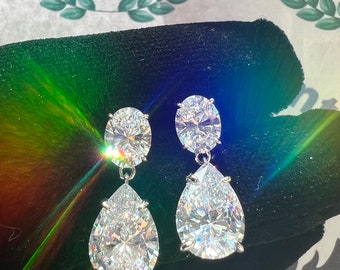 Pear & Oval Diamond Simulant Earring Exquisite Jewelry Dangle style ART DECO design Earring S925/14K/18K Gold