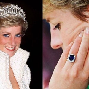 Anillo de lujo con zafiro azul real profundo estilo Diana, anillo de aniversario llamativo con zafiro azul, anillo de piedra de gran tamaño, anillo con zafiro azul real