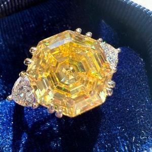 BRIDE Canary Diamond Halo Ring 5CT SOLITAIRE Yellow Exquisite Jewelry Vintage/Party Queen Style Art Deco design Ring S925 w 18KGP