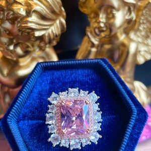 10ct Super Luxury PINK Diamond Halo Ring, Exquisite Vintage ART DECO Floral Style, Party Queen Ring, Engagement Floral Beautiful Unique S925