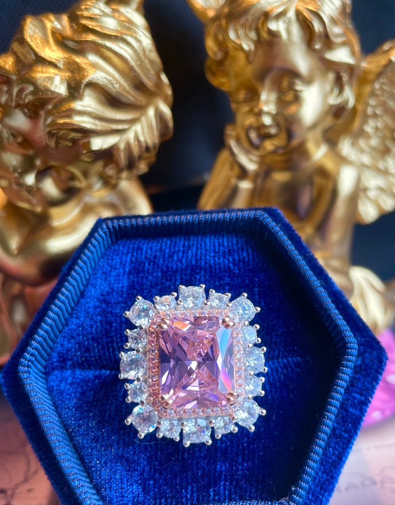 10ct Super Luxury PINK Diamond Halo Ring, Exquisite Vintage ART DECO Floral Style, Party Queen Ring, Engagement Floral Beautiful Unique S925