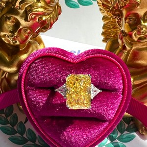 7 Carat Fancy Yellow Diamond HUGE Ring 14x10mm, Yellow Radiant Exquisite Ring Vintage/Party Queen Style ART DECO Ring S925/14k/18K