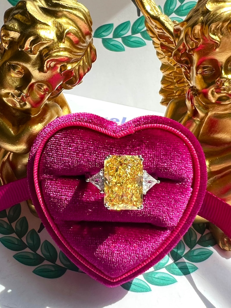 7 Carat Fancy Yellow Diamond HUGE Ring 14x10mm, Yellow Radiant Exquisite Ring Vintage/Party Queen Style ART DECO Ring S925/14k/18K