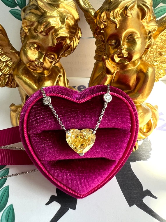 1 Carat Mini Canary Yellow Heart Diamond Pendant Sweet Heart Best