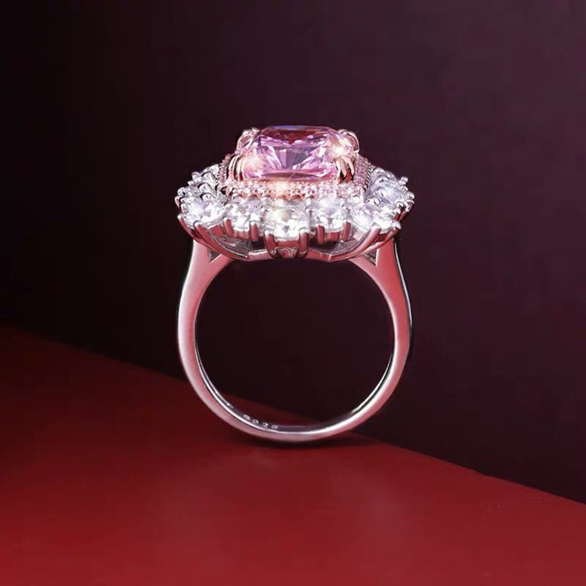 PINK DIAMOND RING Huge Halo Luxury Pink Sapphire Engagement | Etsy