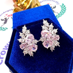 Light Pink Simulated SAPPHIRE Earring Stud cluster Floral Earring Stud Light Pink Sapphire Victorian Style S925 w 18KGP