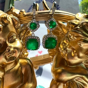 Fabulous Muzo Green Emerald Earring Exquisite Jewelry Vintage style ART DECO design Earring 925 silver with 18KGP