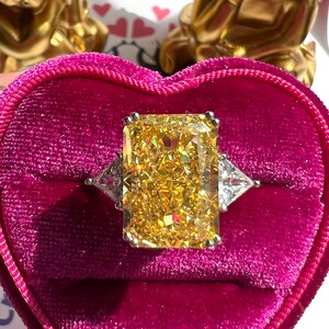 7 Carat Fancy Yellow Diamond HUGE Ring 14x10mm, Yellow Radiant Exquisite Ring Vintage/Party Queen Style ART DECO Ring S925/14k/18K