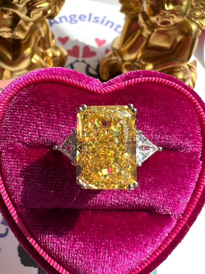 7 Carat Fancy Yellow Diamond HUGE Ring 14x10mm, Yellow Radiant Exquisite Ring Vintage/Party Queen Style ART DECO Ring S925/14k/18K
