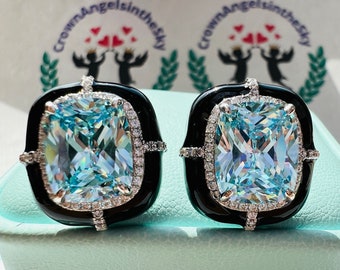 3 Carat/ 6TCW ENAMEL Fancy Blue AQUAMARINE Earring Stud, Ocean Blue March Birthstone, Best Gift For Her S925 /14K/18K