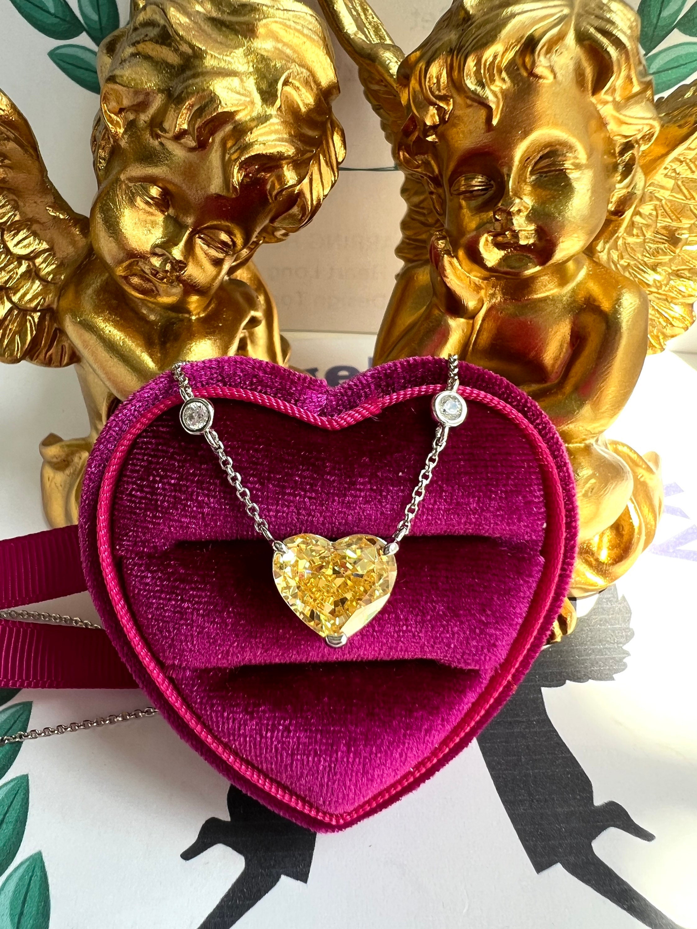 1 Carat Mini Canary Yellow Heart Diamond Pendant Sweet Heart Best