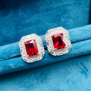 Genuine Lab-Grown Ruby Bio-Color Earring Stud Elegant Oval Shape, Best Bridesmaid Gift Top Quality Fabulous S925 w 18KGP
