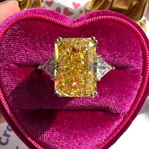7 Carat Fancy Yellow Diamond HUGE Ring 14x10mm, Yellow Radiant Exquisite Ring Vintage/Party Queen Style ART DECO Ring S925/14k/18K
