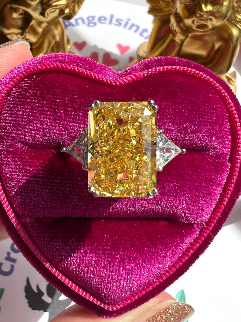 7 Carat Fancy Yellow Diamond HUGE Ring 14x10mm, Yellow Radiant Exquisite Ring Vintage/Party Queen Style ART DECO Ring S925/14k/18K