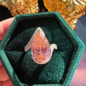 Fancy Orange PINK Diamond Halo Ring, Exquisite Vintage ART DECO Twist Style, Wedding Statement Ring, Engagement Beautiful & Unique S925