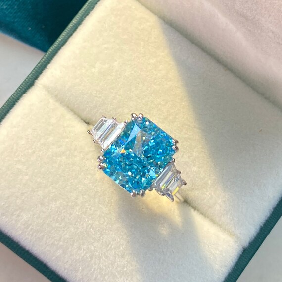 Blue AQUAMARINE PROMISE Ring Engagement Ring 3 Stone Ring | Etsy