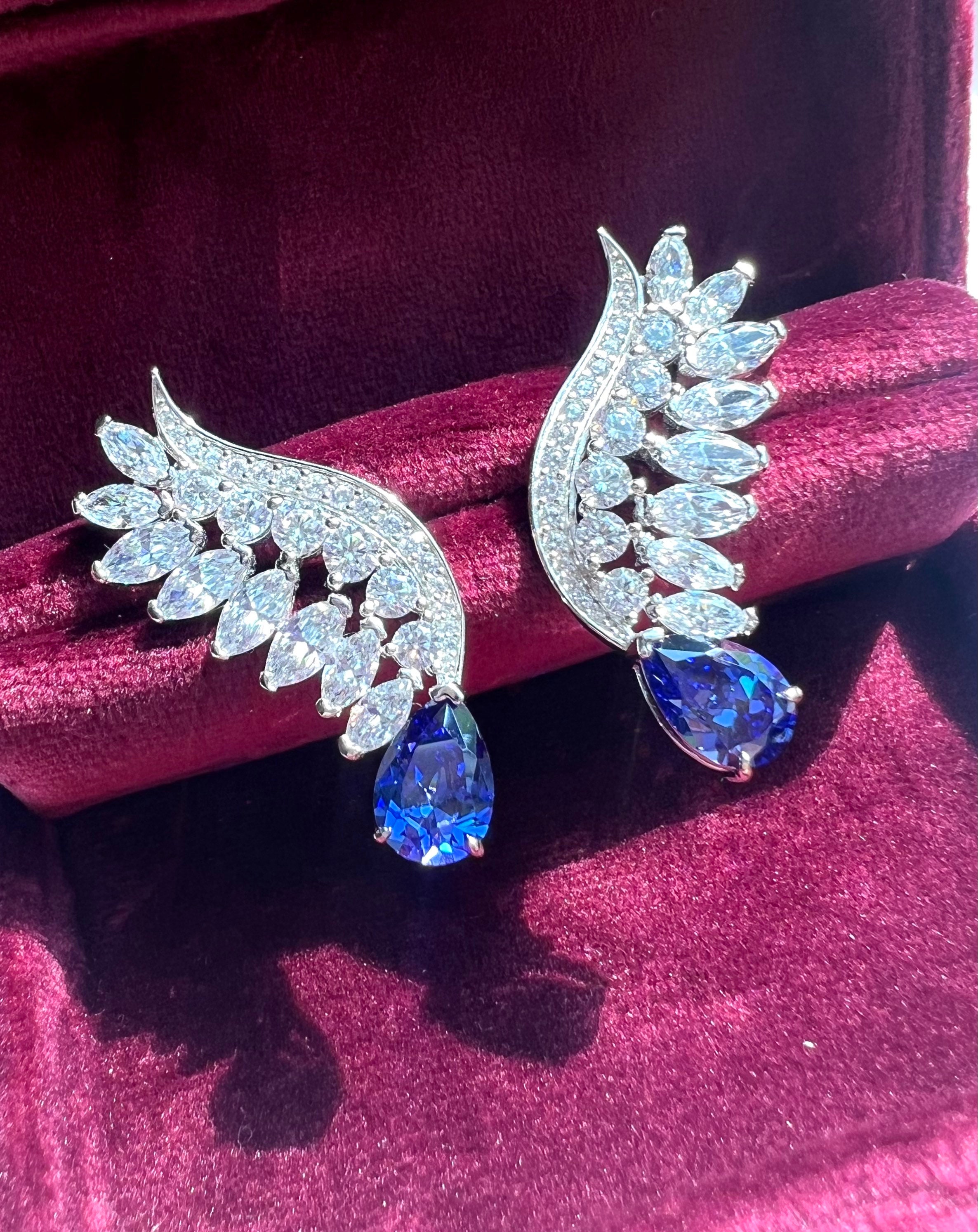 ROYAL Blue SAPPHIRE Angels Earring/Deep Blue ROYAL Style/Deep Blue Royal Sapphire Stud Earring/Halo Earring Victorian S925 w 18KGP