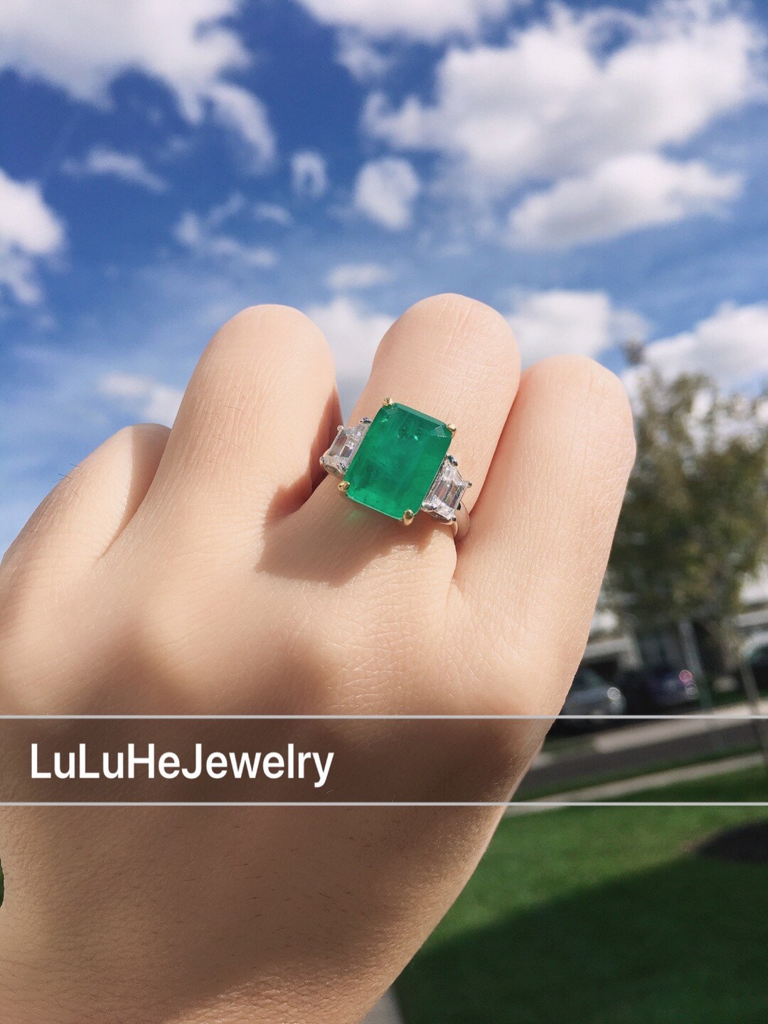 10ct Emerald W Top Rhinestone Ring Exquisite Jewelry Vintage Style ART ...