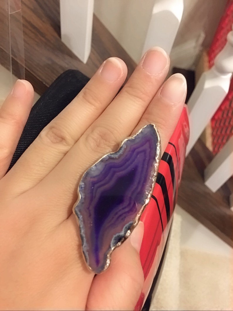 Beautiful /& Unique slice agate ring 100/% natural gemstone ring adjustable very special