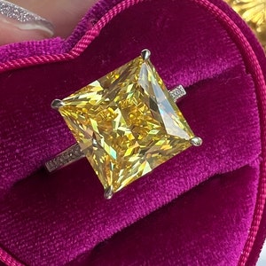 Canary Yellow Diamond Simulant SOLITAIRE Ring, Exquisite Vintage ART DECO Style,Wedding Statement Ring, Engagement Ring S925