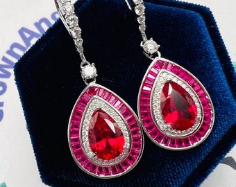 10 Carat Ruby Chandelier Earrings Dangle Drop Earrings Dangling Imperial Ruby Design in S925/14K/18K GOLD